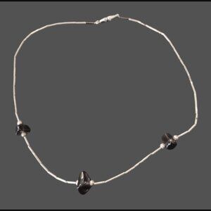 Vintage Liquid Silver Style Glass Bead Accent 15.25" Choker Necklace